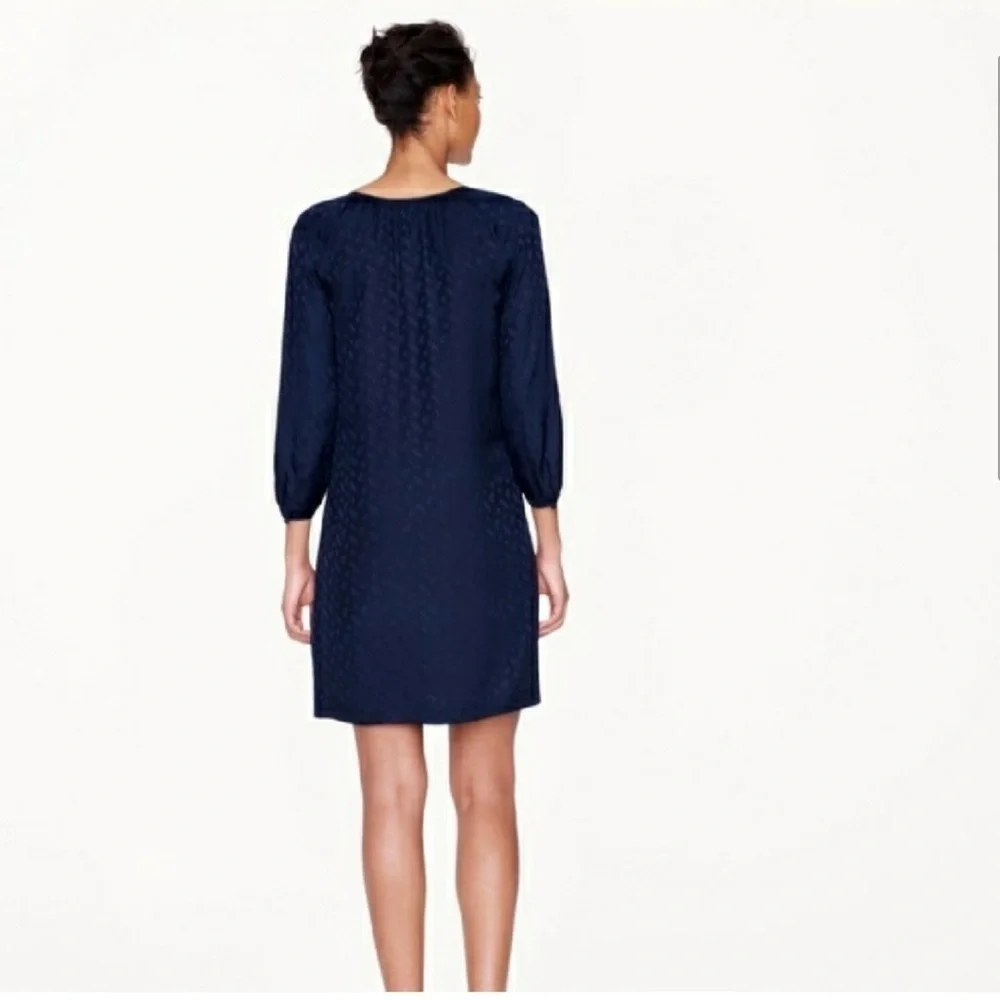 J. Crew 100% Silk  Tonal Paisley Dark Navy Blue Shift Mini Dress Size 4